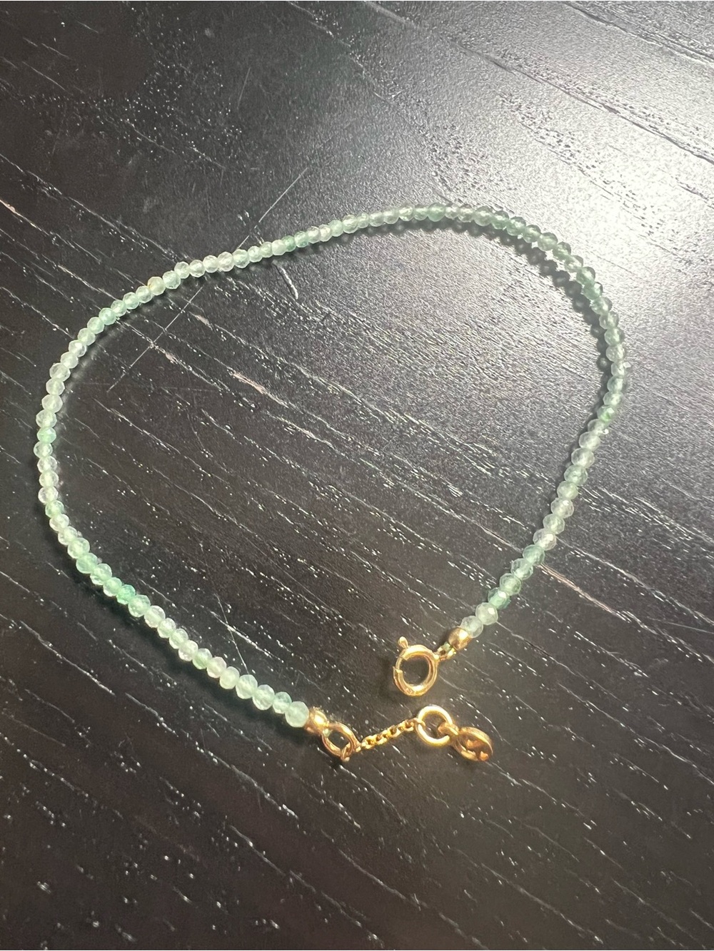 Aventurine Beaded Bracelet with 18K Gold Vermeil clasp and chain - Picture 3 of 4